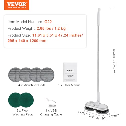 Cordless Electric Spin Mop with Dual Spinning Heads for Hardwood, Tile, and Bathroom Floor Cleaning B51780