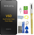 V60 Dual Screen Front Glass Replacement with Pre- Installed Tape Parts Back Glass for Case Cover for LG V60 ThinQ Dual Screen +Tools Black