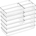 14 PCS Clear Plastic Drawer Organizer Set - 5 Large Size Versatile Kitchen and Bathroom Organizer Trays, Non-Slip Storage Bins for Makeup, Utensils, Tool and Office Desk