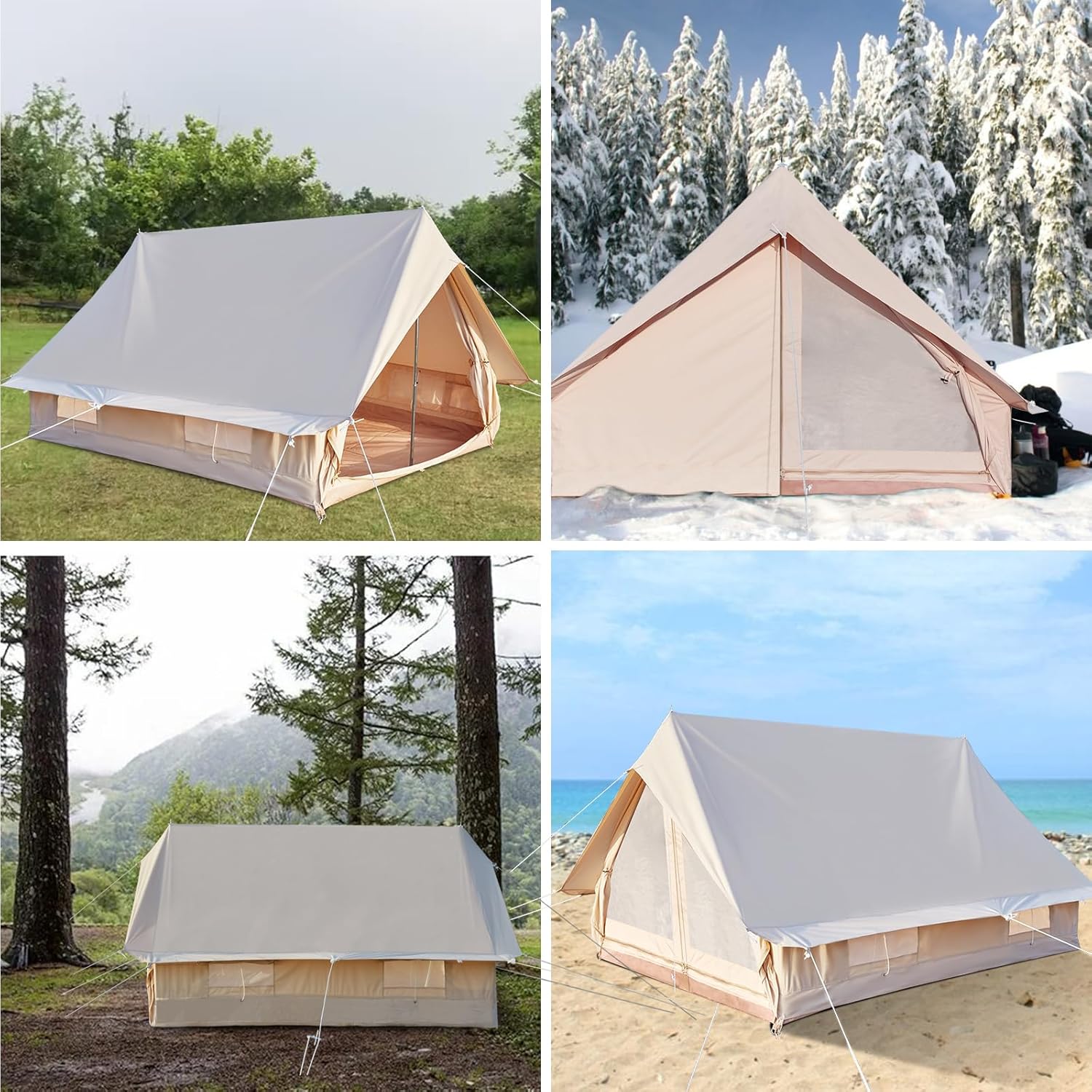 Canvas Glamping Bell Tent for 4 Person Rainproof with Windows J9887