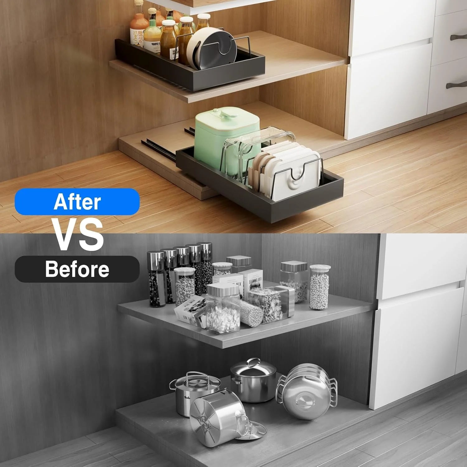 Pull Out Cabinet Organizer, Slide Out Drawers, Peel and Stick, Heavy Duty Shelves H68748