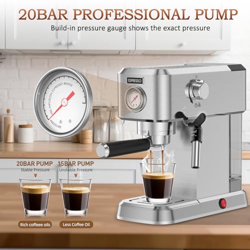 Espresso Machine, 20 Bar with Milk Frother, Compact Stainless Steel, 50oz Water Tank S2510