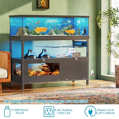 Fish Tank Stand with LED Light and Storage, Gray Oak N916