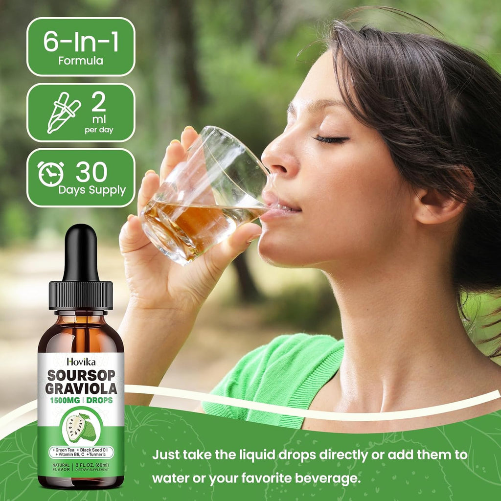 Soursop Graviola Liquid Drops with Green Tea, Black Seed Oil, Turmeric V562