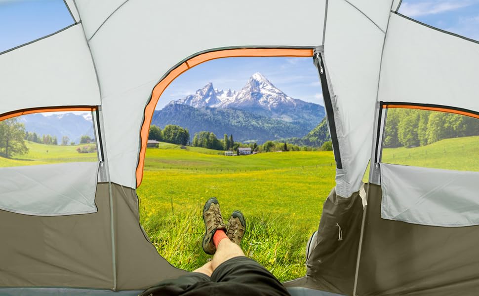 8 Person Camping Tent, Weather Resistant Family Tent with Mesh Windows and Carry Bag Q354