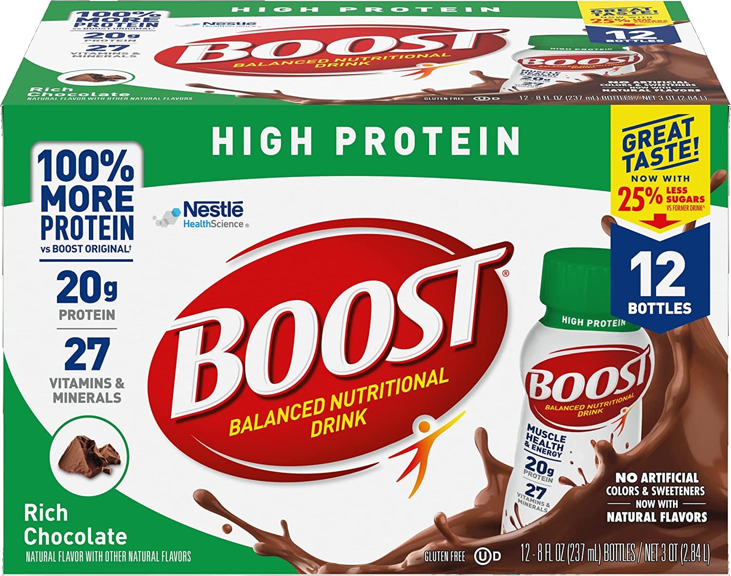 High Protein Nutritional Drink, Rich Chocolate, 8 FL OZ (Pack of 12) D39010