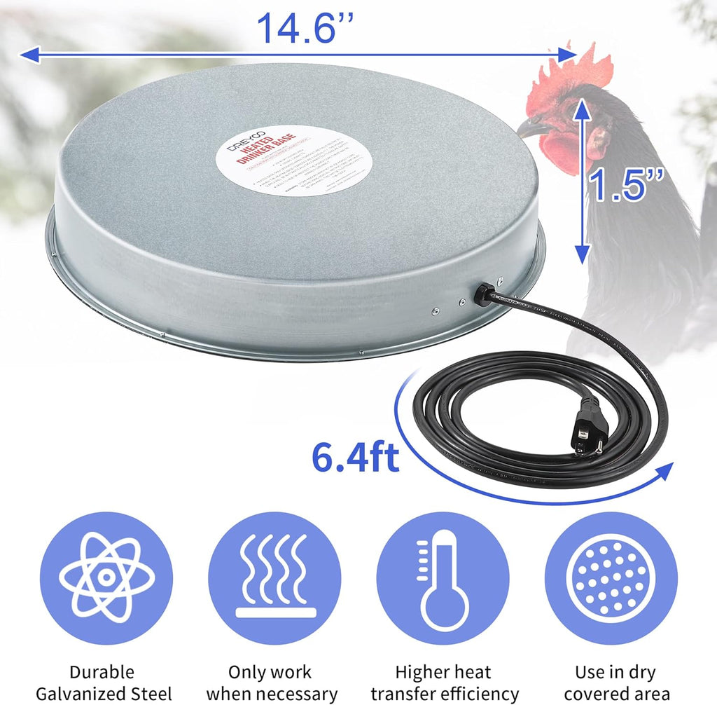 Heated Base for Poultry Waterer, 125W Winter Deicer for Metal Founts W41363