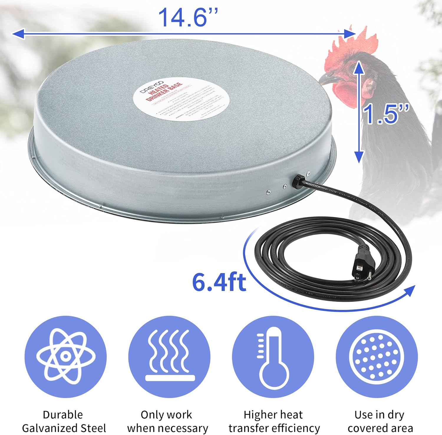 Heated Base for Poultry Waterer, 125W Winter Deicer for Metal Founts W41363