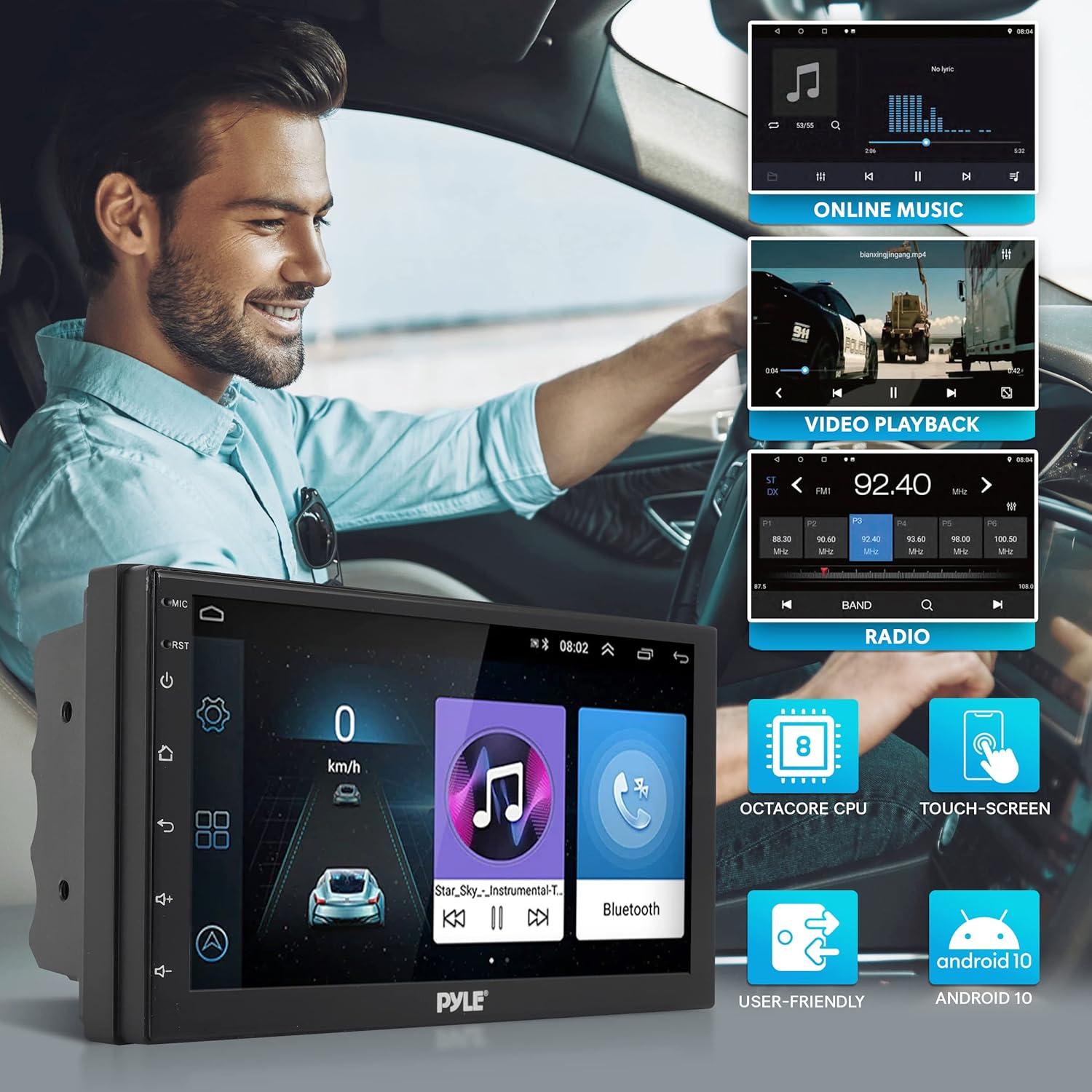 Double DIN 7 Inch Touch Screen Car Stereo Receiver with Bluetooth, GPS, WiFi, and Dual USB V966