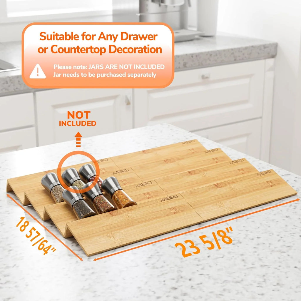 Bamboo Spice Drawer Organizer with Non-slip Mat, 4 Tier, Holds 48 Jars I596