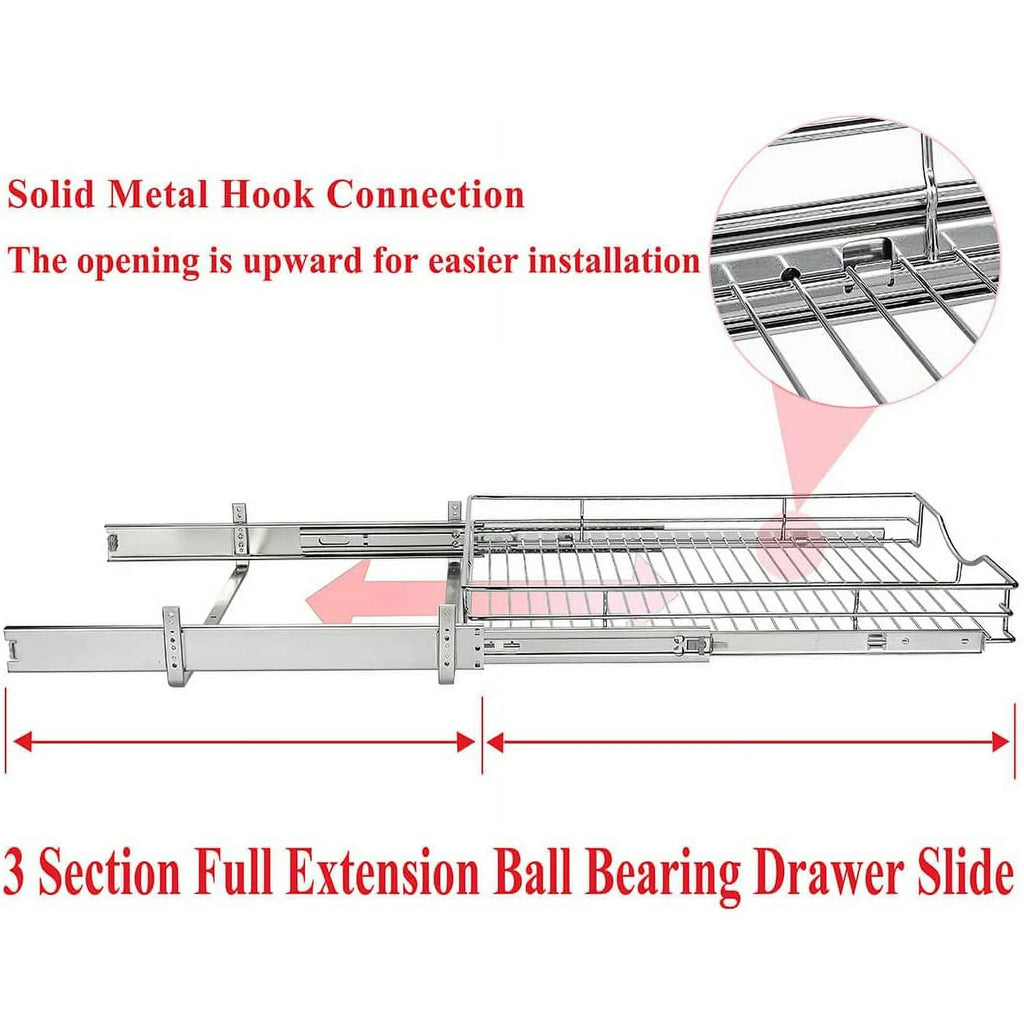 Pull Out Cabinet Organizer 14W x 21D, Heavy-Duty Slide Out Shelf Wire Basket T924