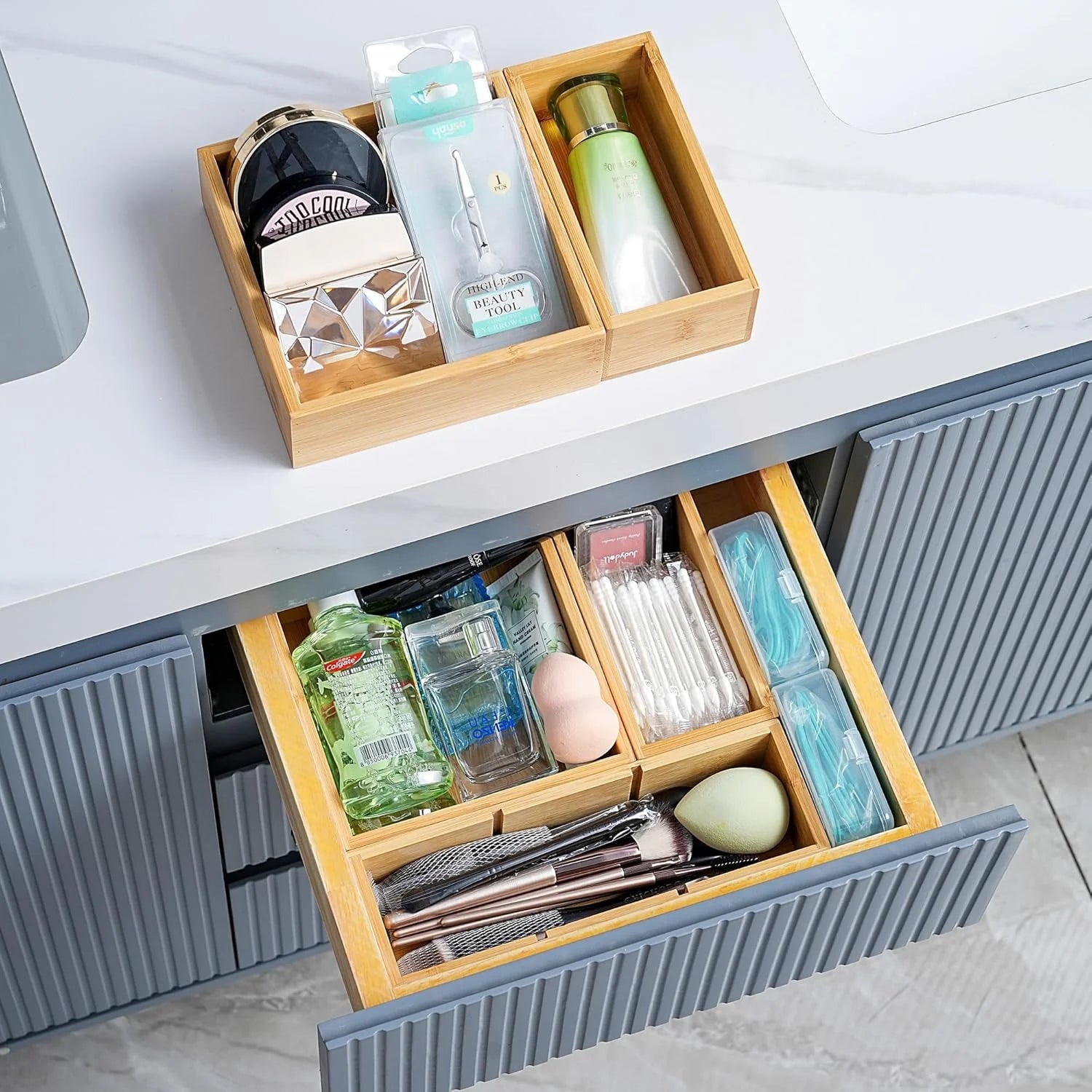 Bamboo Drawer Organizer Set of 9 Storage Bins D8923