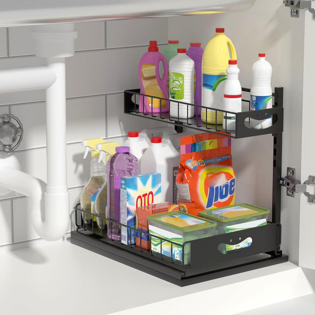 dxynlzq 2 Pack Under Sink Organizer with Pull-Out Drawers Kitchen Storage Organization Bathroom Organizers and Storage Bathroom Shelves Home Storage White
