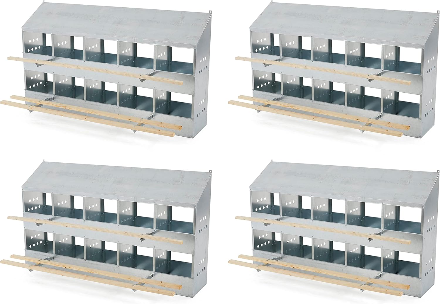 Brower 410B Galvanized Steel 10 Hole, 50 Bird Outdoor Poultry Nest Chicken Brooding Box with Hinged Folding Perches, Silver (4 Pack)