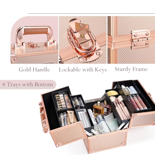 Makeup Train Case 10 Inch Travel Cosmetic Box with Lockable Storage H6469