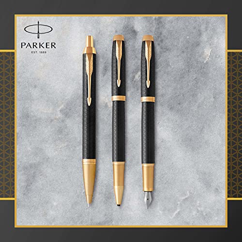 Fountain Pen, Black Lacquer Gold Trim, Medium Nib with Blue Ink Refill M14113