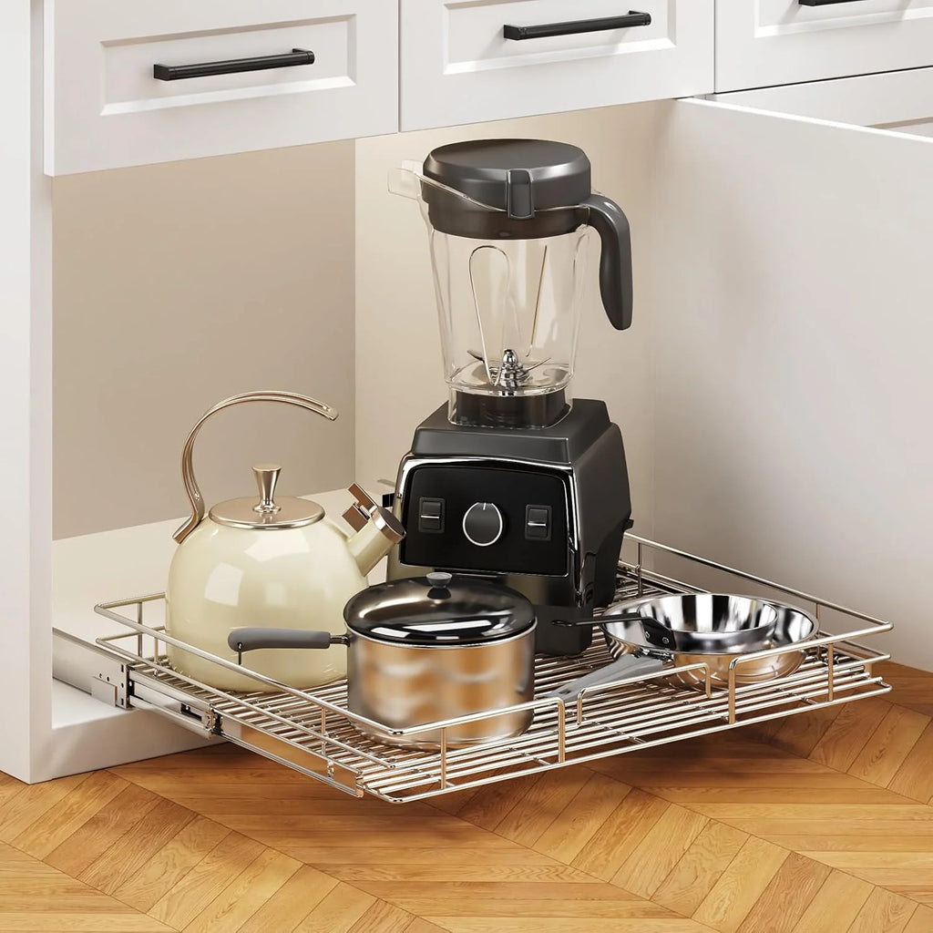 Pull Out Cabinet Organizer 27W x 21½D, Heavy Duty Slide Out Shelves E42701
