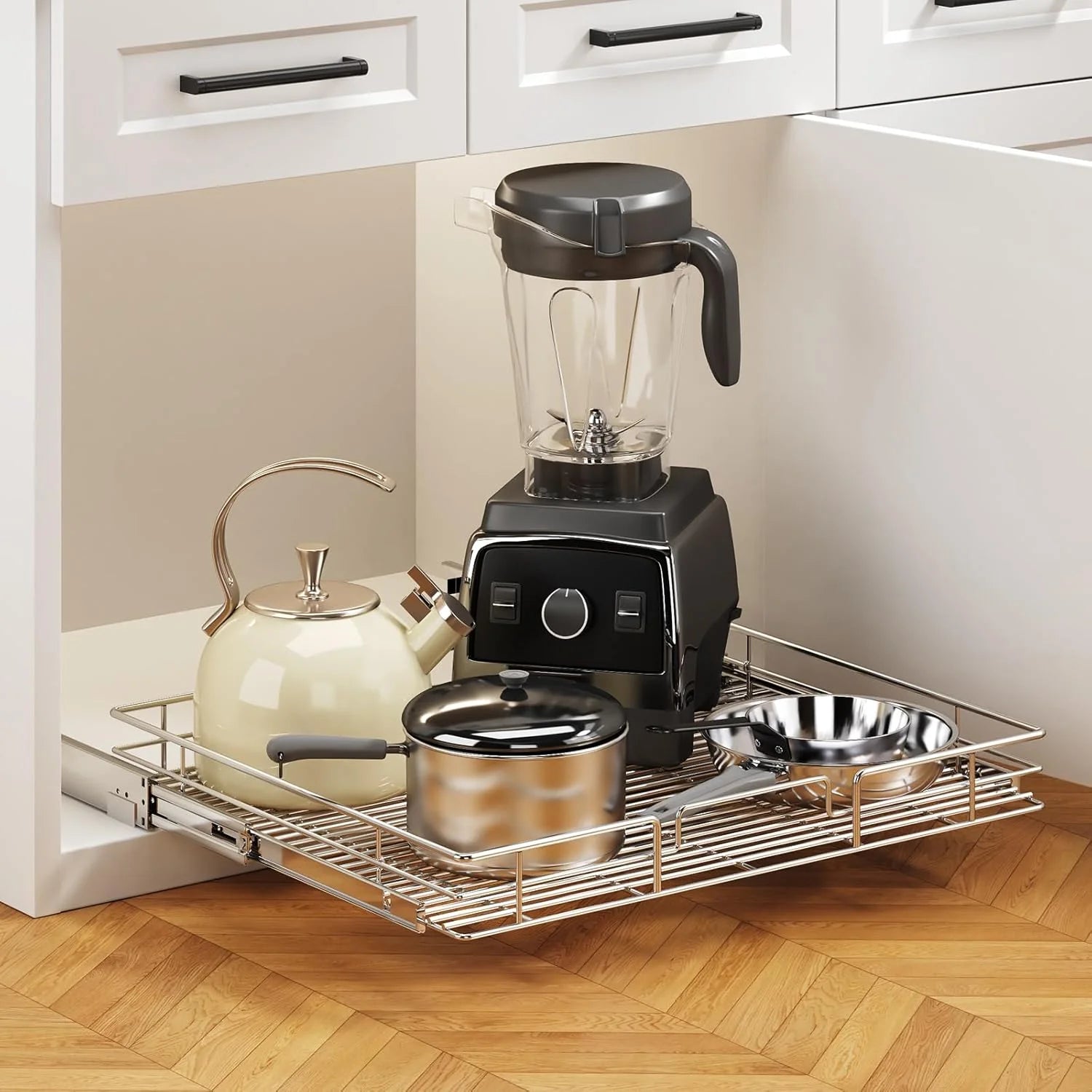 Pull Out Cabinet Organizer 27W x 21½D, Heavy Duty Slide Out Shelves E42701
