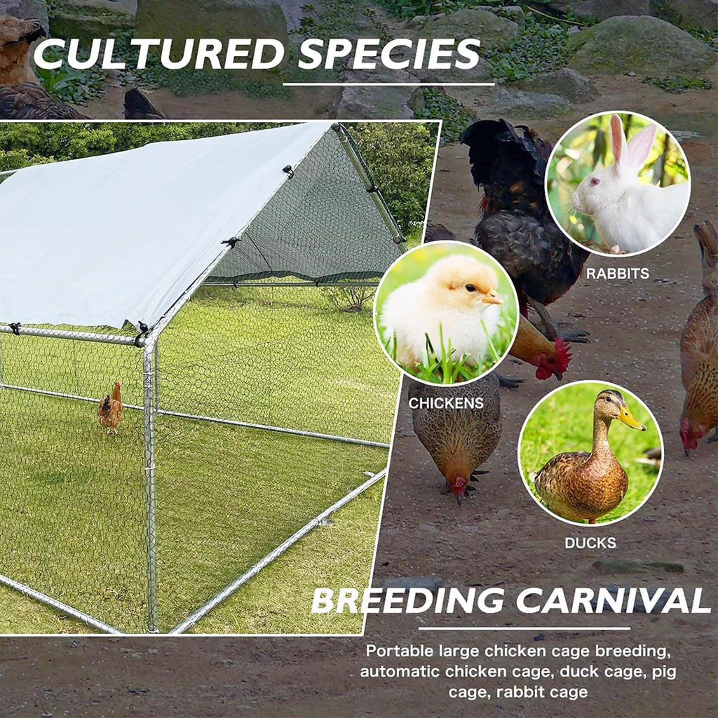 Large Metal Chicken Coop Walk-in Poultry Cage with Waterproof Cover for Outdoor Backyard Use C8425