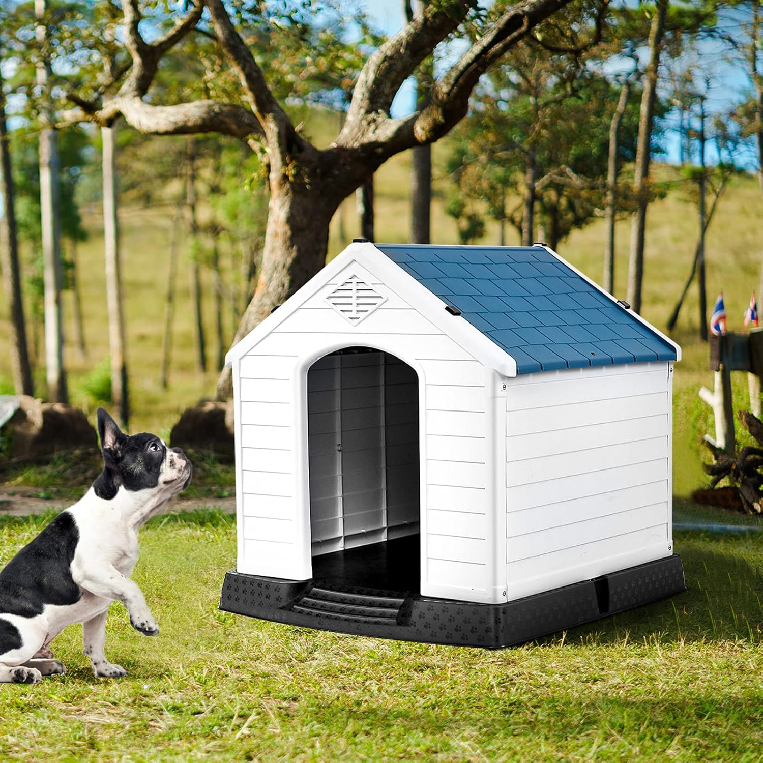 Waterproof Plastic Dog House with Elevated Floor and Air Vents W997587