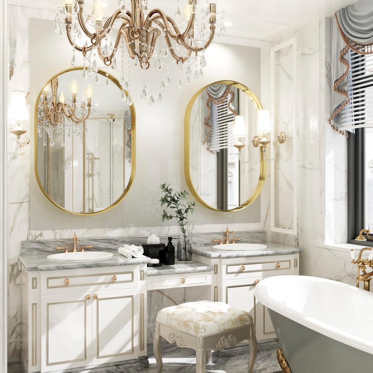 Oval Wall Mirror 24×36 Inch for Bathroom, Gold Metal Frame, Wall Mounted D92706
