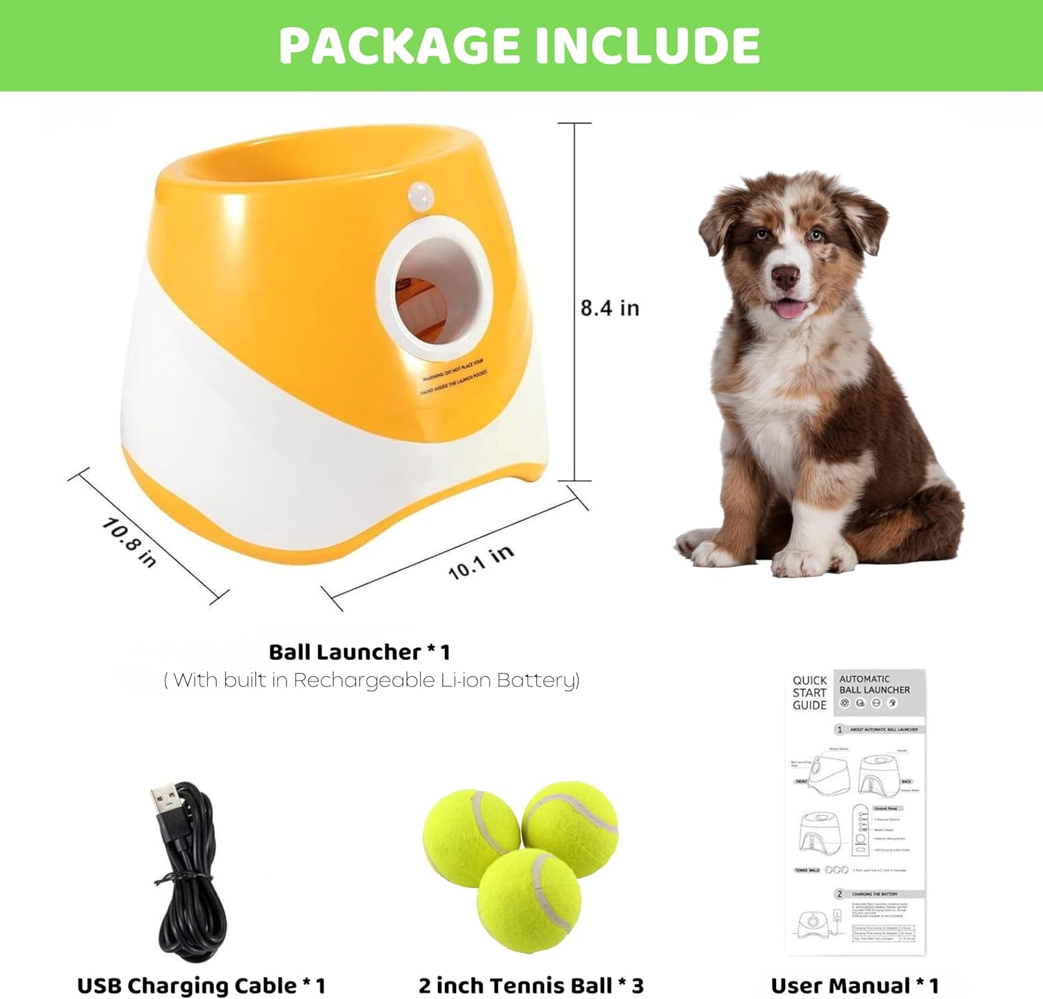 Automatic Dog Ball Launcher with 3 Tennis Balls, Indoor & Outdoor Toy V94387