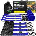 RHINO USA Ratchet Straps Tie Down Kit, 5,208 Break Strength - Includes (4) Heavy Duty Rachet Tiedowns with Padded Handles & Coated Chromoly S Hooks + (4) Soft Loop Tie-Downs
