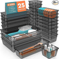 25 PCS Plastic Drawer Organizer Set, 4-Size Versatile Organizer Trays &amp; storage Bins for Makeup, Jewelry, and Gadgets in Bathroom, Bedroom and Office,Clear Black
