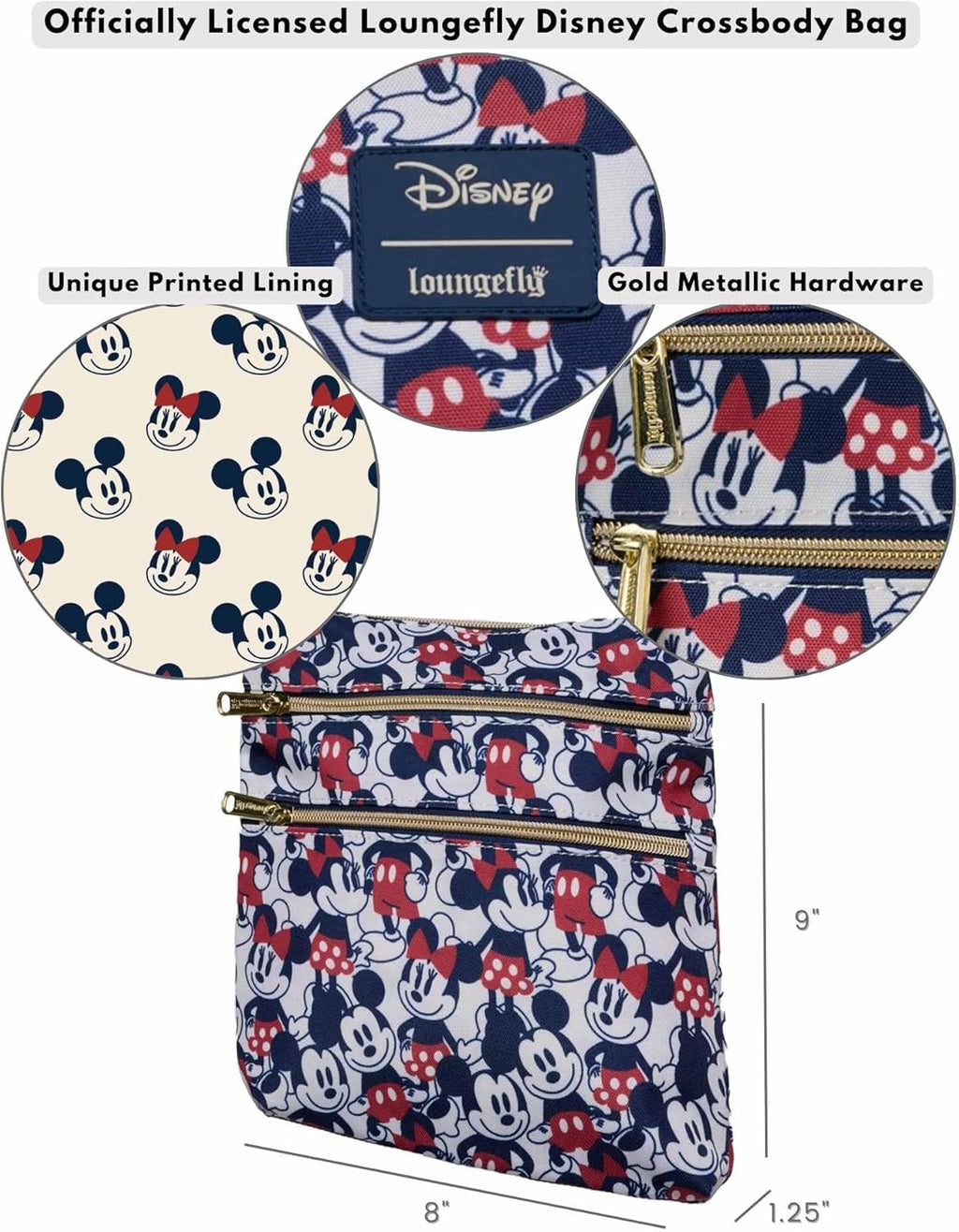 Mickey and Minnie Mouse Crossbody Purse Passport Bag Navy Nylon W901922