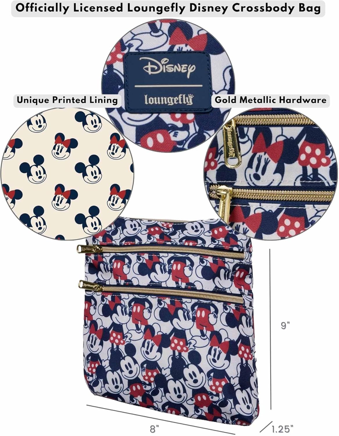Mickey and Minnie Mouse Crossbody Purse Passport Bag Navy Nylon W901922