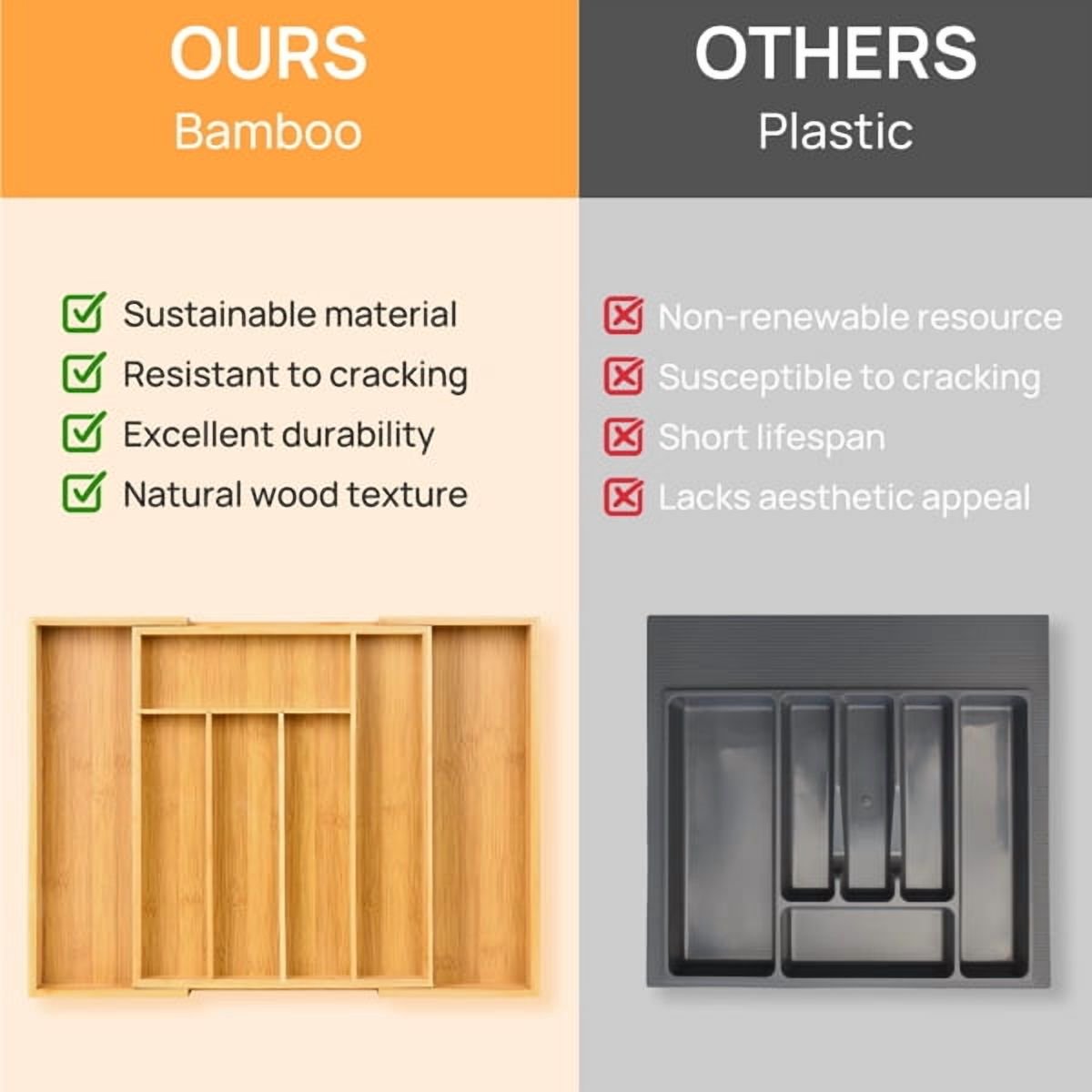 Bamboo Drawer Organizer for Cutlery and Kitchen Storage O939