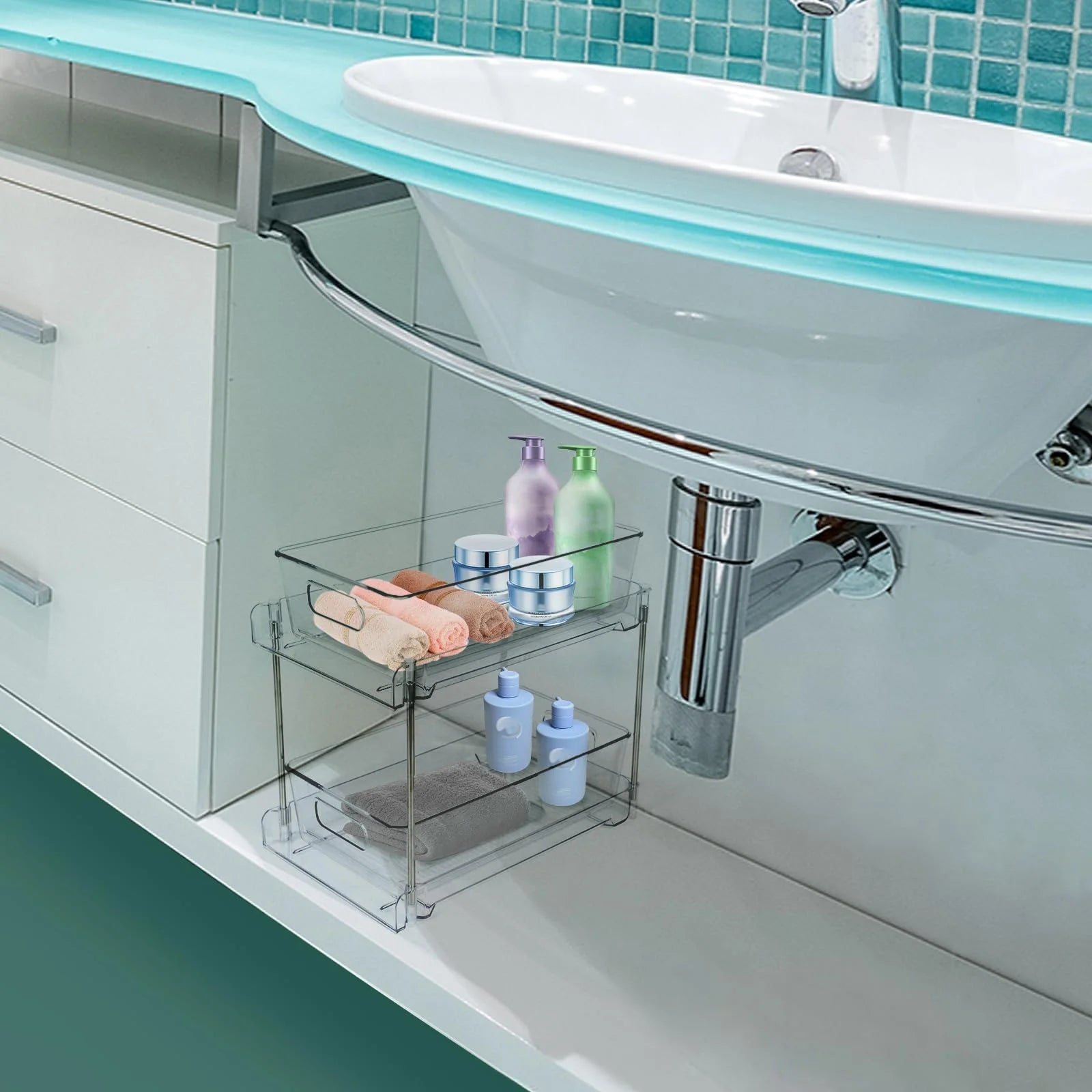 Clear 2-Tier Under Sink Pull-Out Drawer Organizer L87244