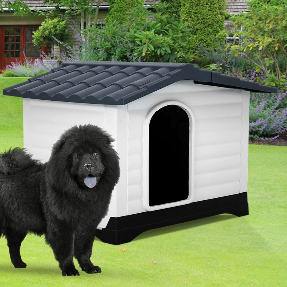 Dog House, Large Dog House for Small Medium Large Dogs, Water Resistant Ventilate Plastic Durable Indoor Outdoor Pet Shelter Kennel with Air Vents and Elevated Floor, Easy to Assemble