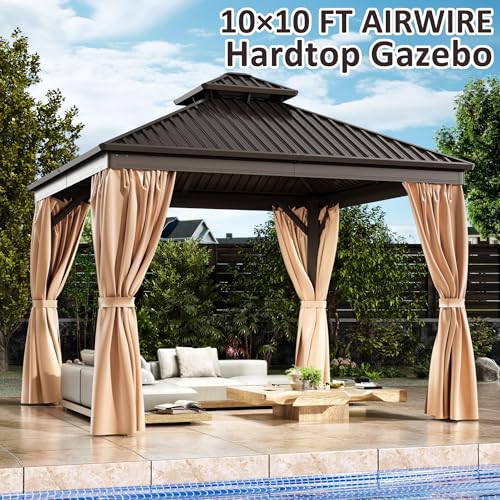 10x12 FT Hardtop Gazebo with Nettings and Curtains L4144