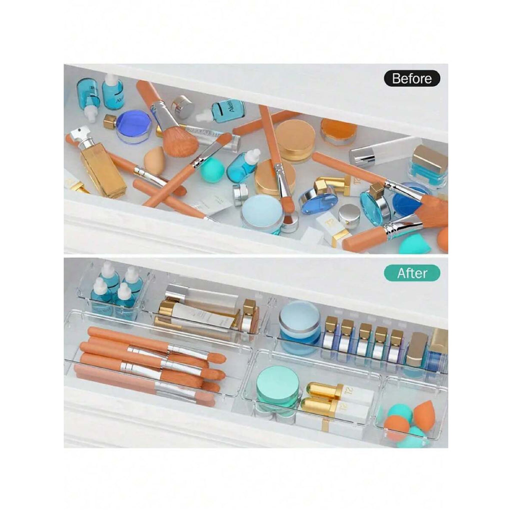 Clear Plastic Drawer Organizers Set, 4-Size Trays Y64400