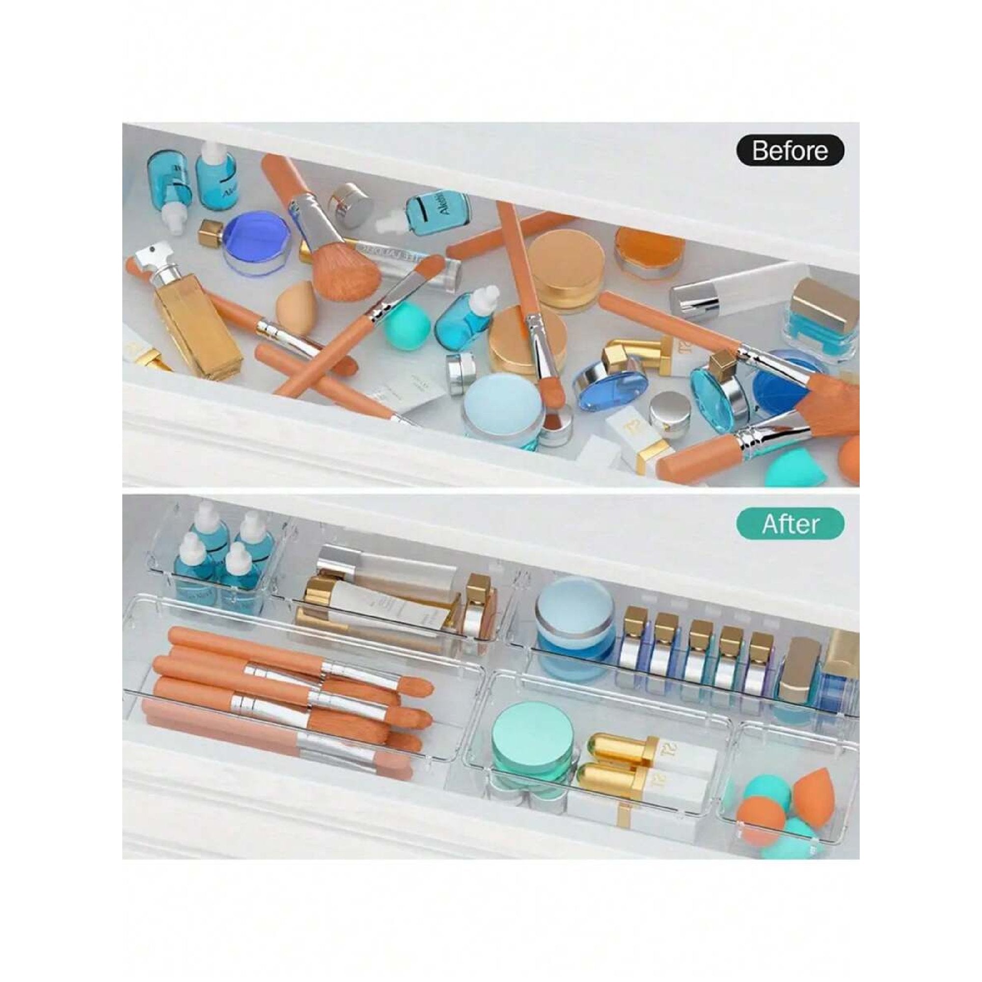 Clear Plastic Drawer Organizers Set, 4-Size Trays Y64400