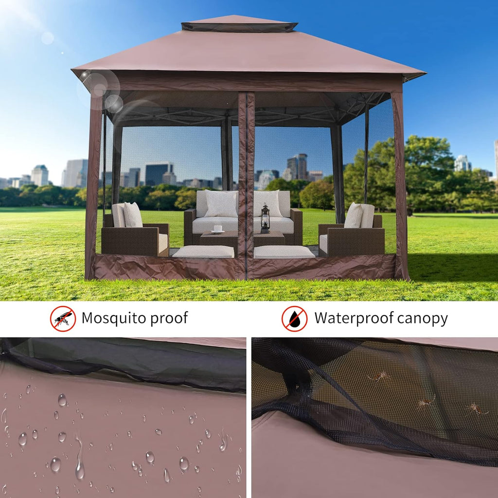Pop Up Gazebo with Mosquito Netting Double Roof for Patio O893874