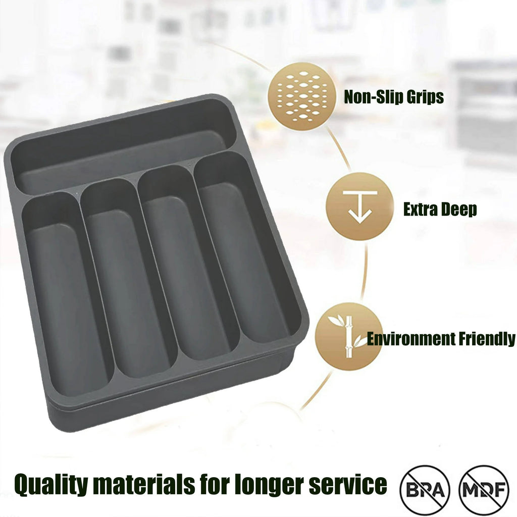 Expandable Utensil Tray for Kitchen Drawer, Adjustable Plastic Cutlery Holder P48914