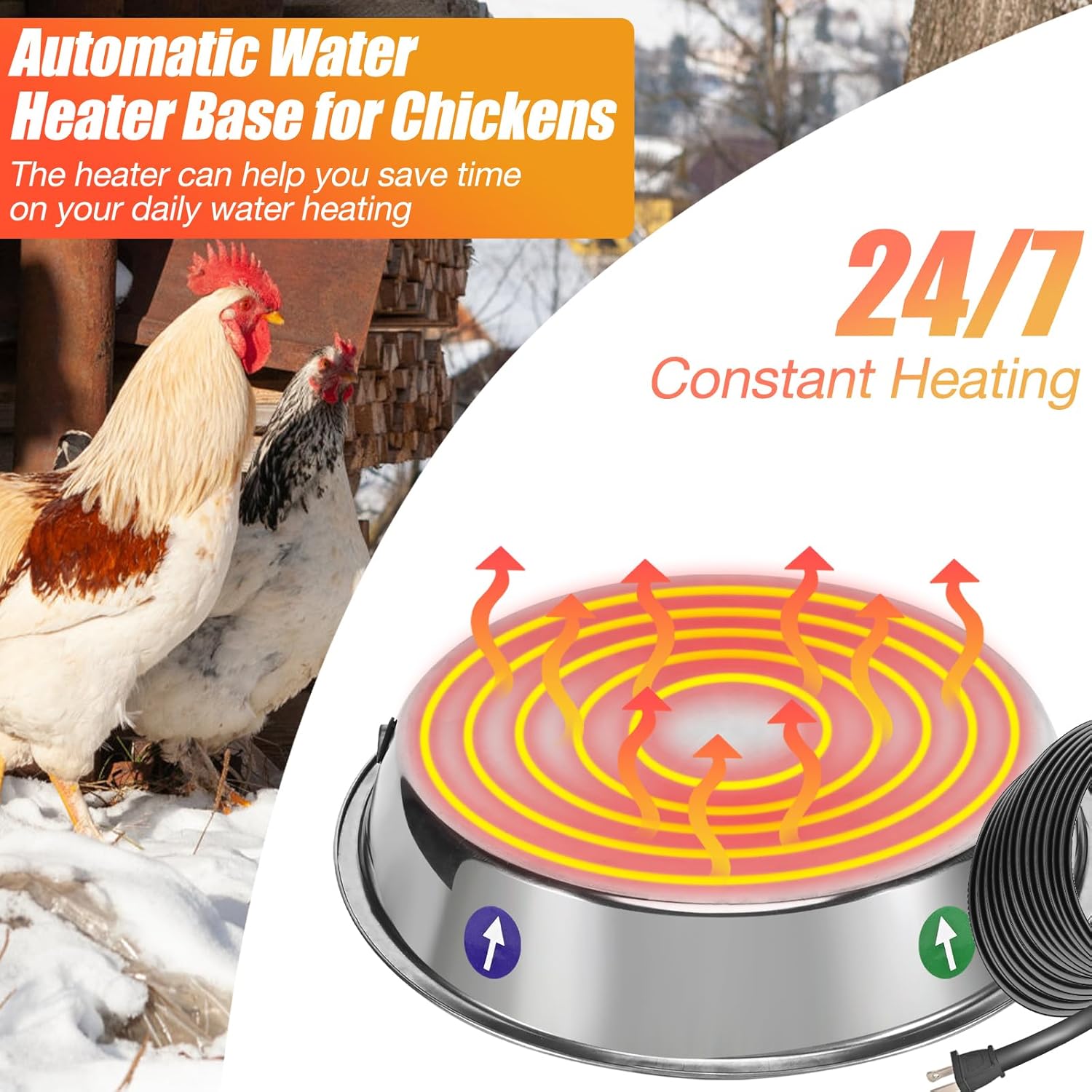 Heated Base for Poultry Waterer, Chicken Coop Water Heater with Cable S219657