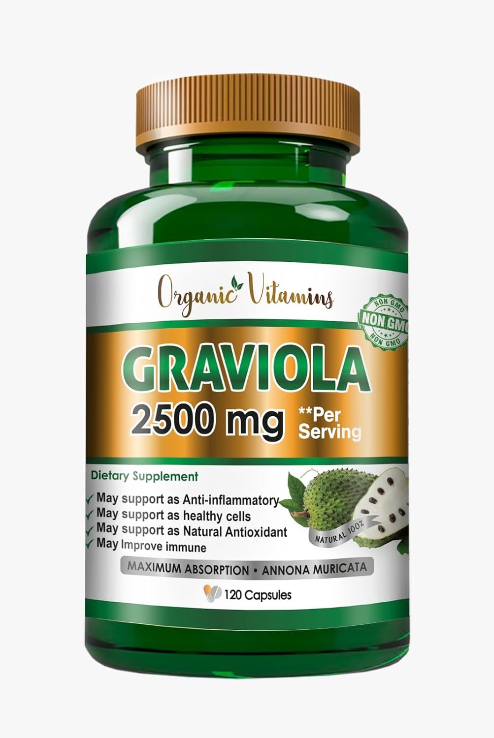 Graviola Soursop 2500 mg Natural Dietary Supplement. Leaf & Fruit Extract 120 Capsules Antioxidant, High Potency Capsules Made in The USA