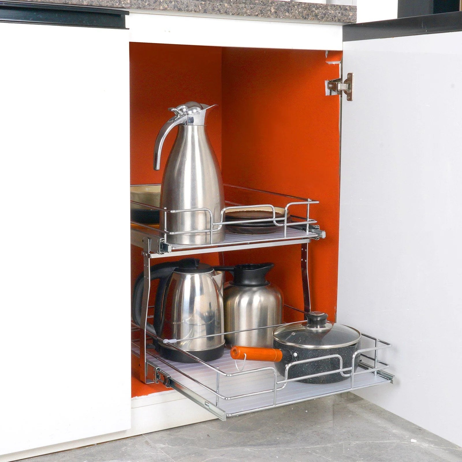 Pull Out Cabinet Organizer, Chrome Steel, 2-Tier F619802