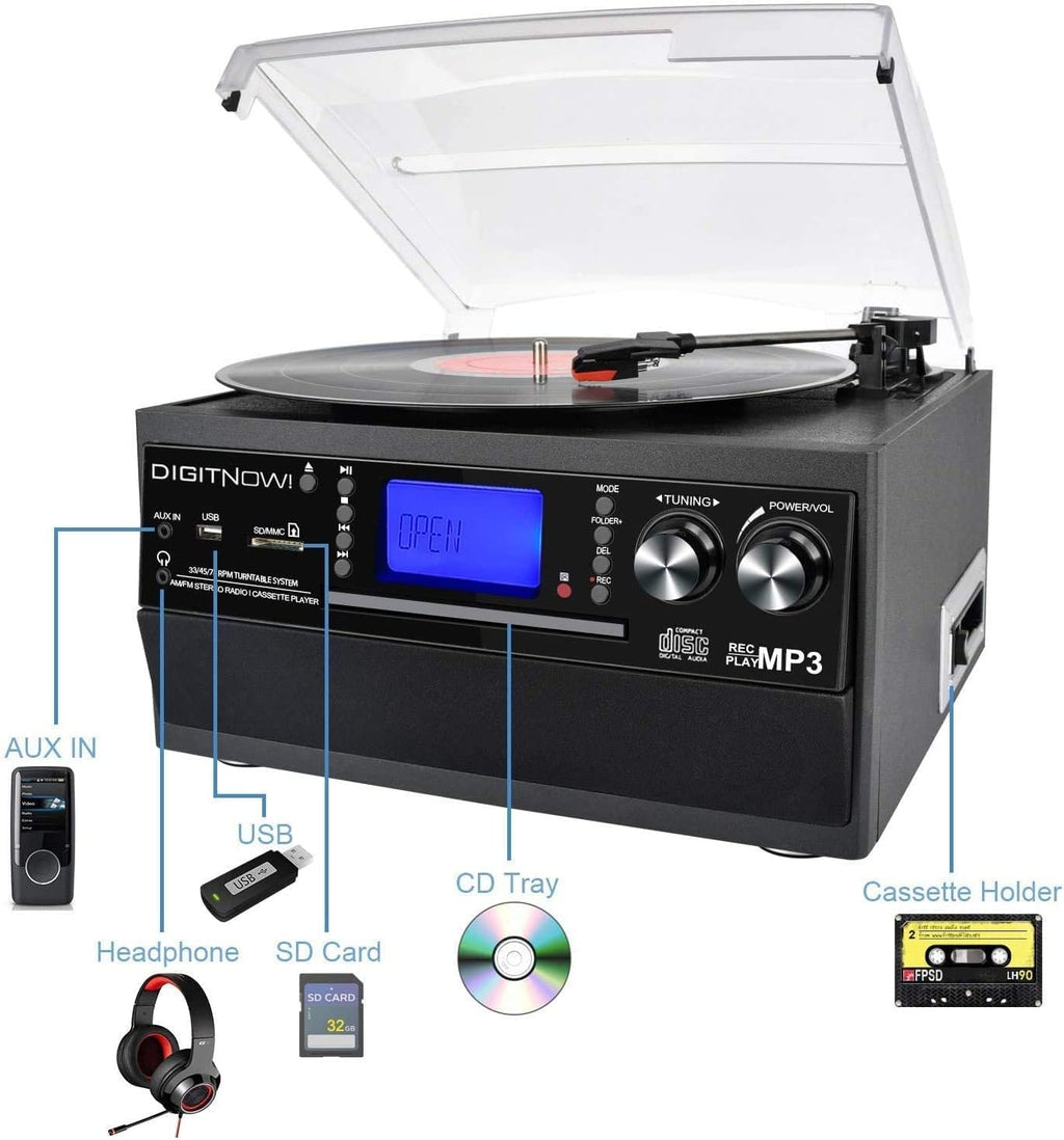 Bluetooth Record Player Turntable with Stereo Speakers, Vinyl to MP3 Converter G307