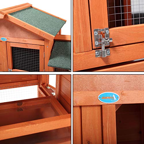 Wooden Rabbit Hutch Indoor with Removable Tray & Ramp, Waterproof Roof P790