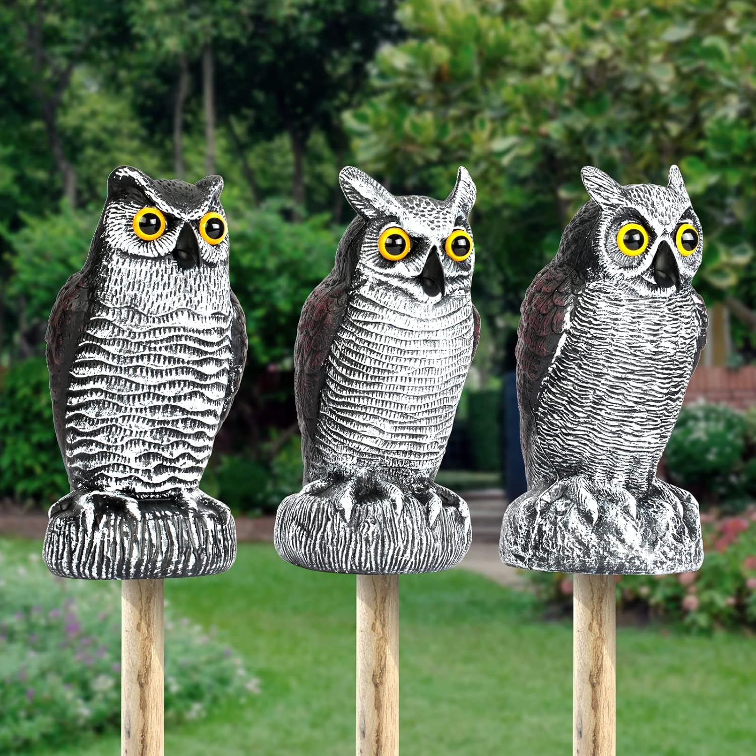 3-Pack Weatherproof Owl Decoys for Bird Deterrent R172598