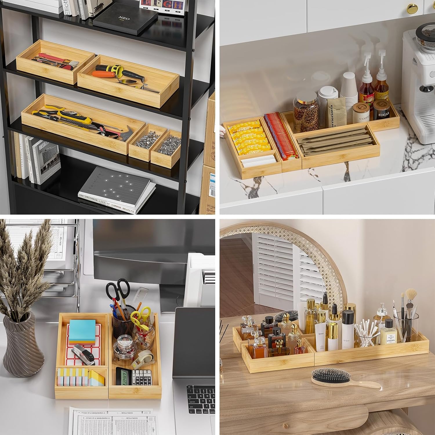 Bamboo Drawer Organizer for Silverware, Stackable Set of 2 W740372