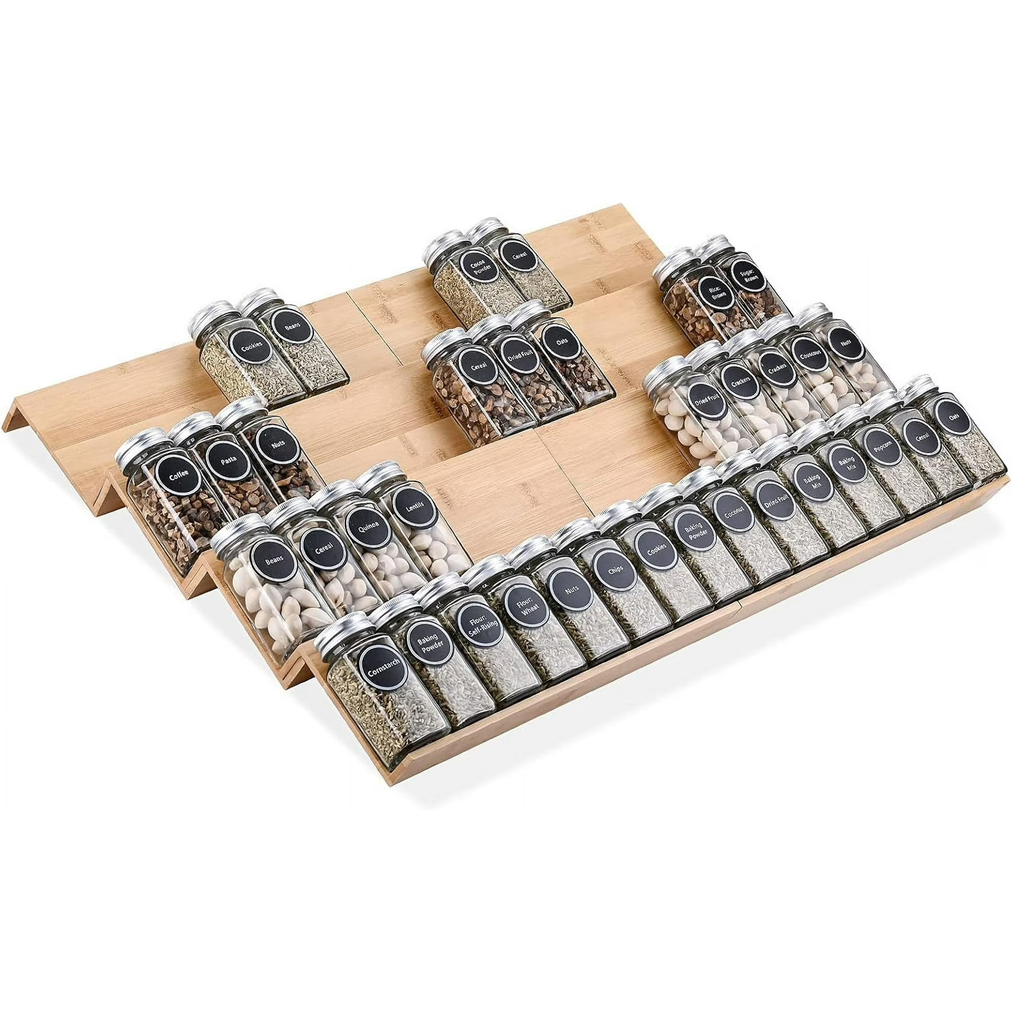Bamboo Spice Rack Tray - Spice Drawer Organizer for Kitchen Cabinets Storage and Organization (Jars Not Included, 8 Individual Pieces, Not Expandable)