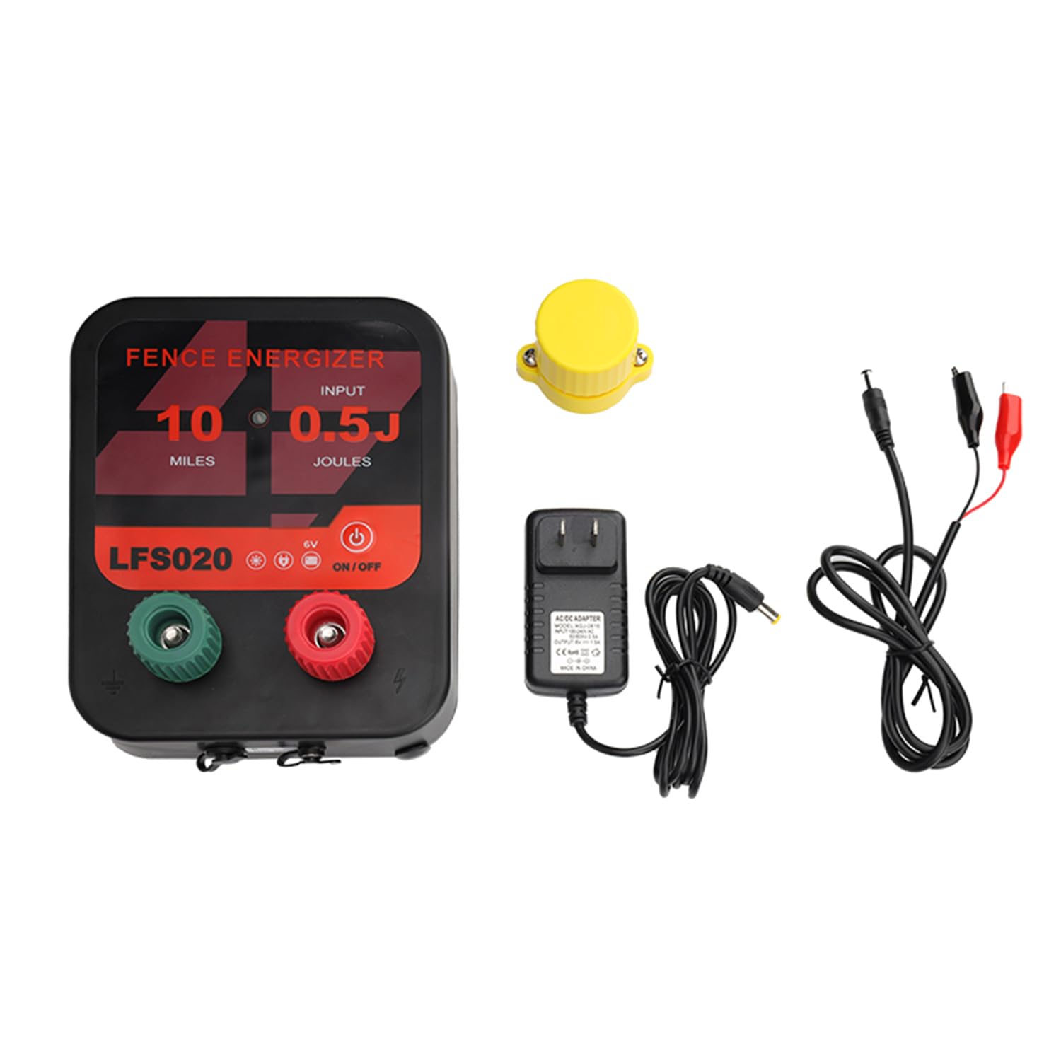 Solar Powered Electric Fence Charger AC/DC Electric Fence Energizer 12V 0.3J 10 Miles Waterproof Fence Charger for Livestock, Garden Protection, Temporary Fencing