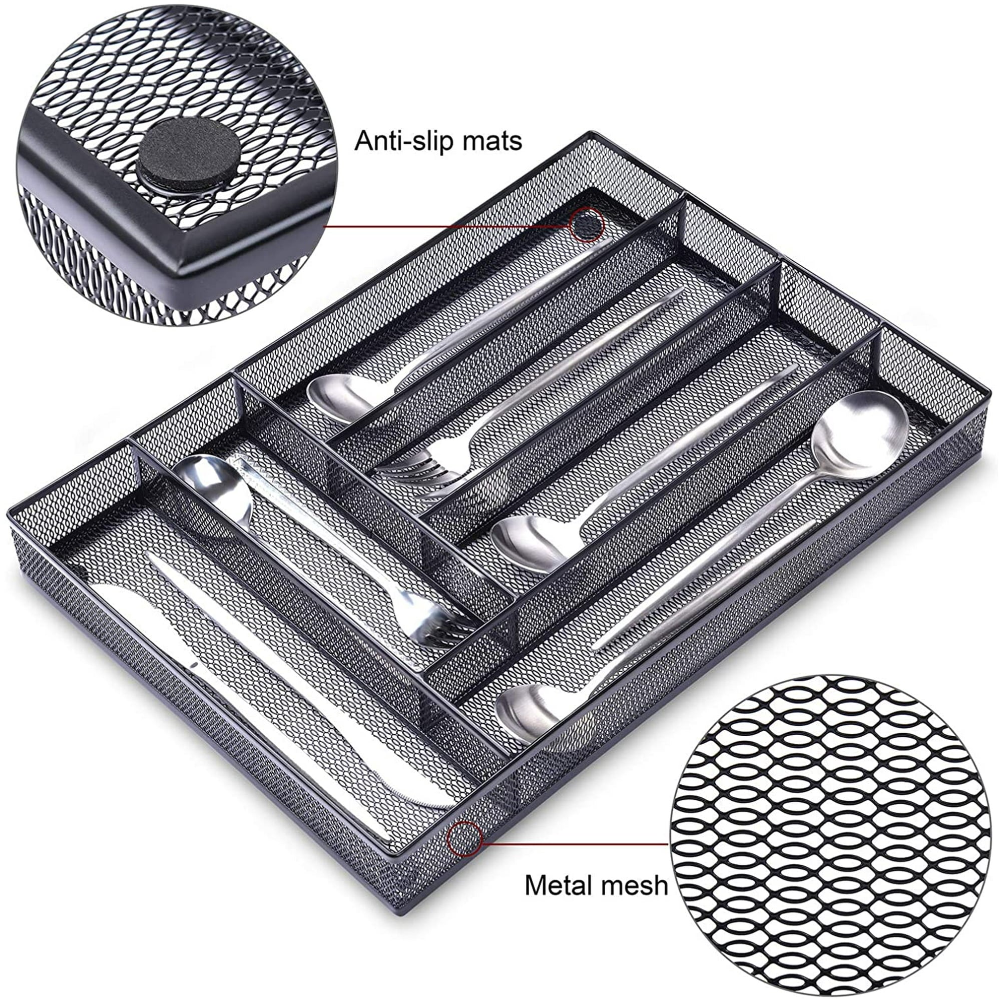Metal Mesh Kitchen Flatware Organizer Tray with Non Slip Mat J562