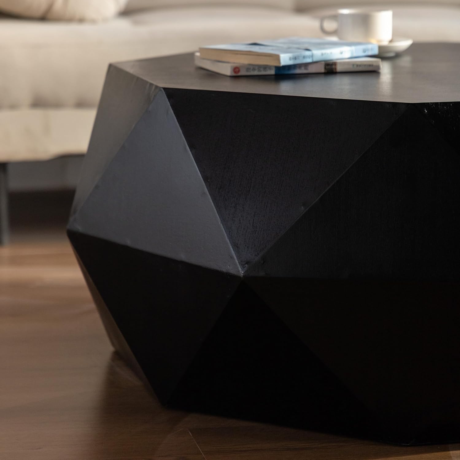 Round Wood Coffee Table with Embossed Pattern K154087