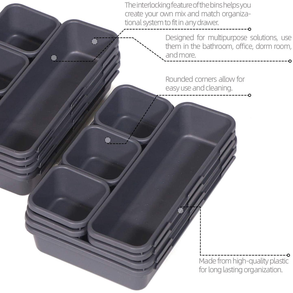22-Piece Interlocking Desk Drawer Organizer Trays with Dividers E504721